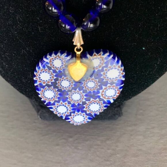 Stunning Blue Venetian Glass Necklace and Earrings Set, Vintage - Picture 2 of 8